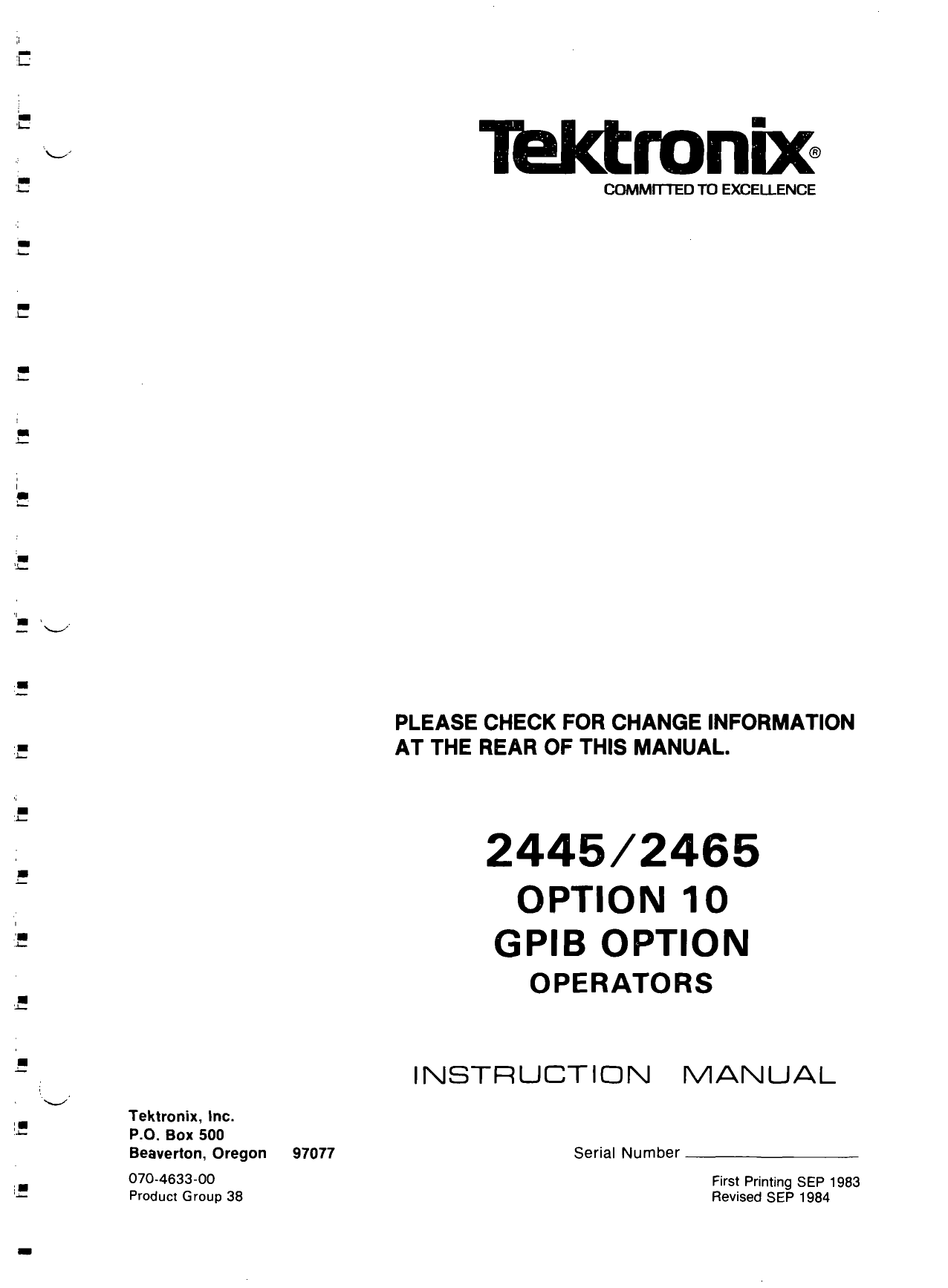 Tektronix 465b Oscilloscope User Manual Serial Number